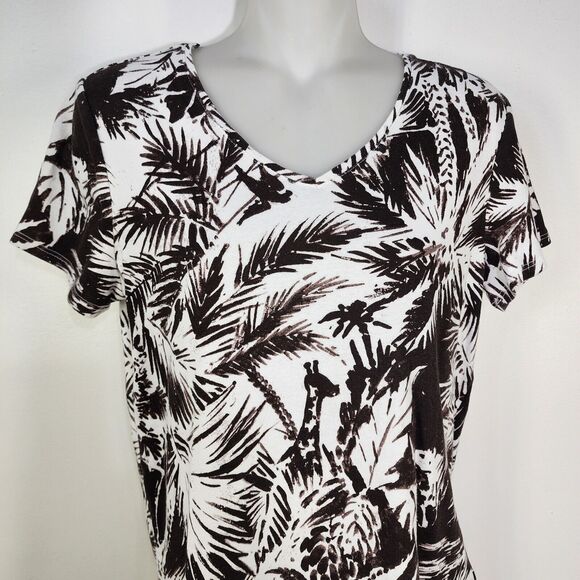 Chico's T Shirt Top Womens Size 1 Small Black White Exotic Palm Print Tropical - Picture 3 of 7
